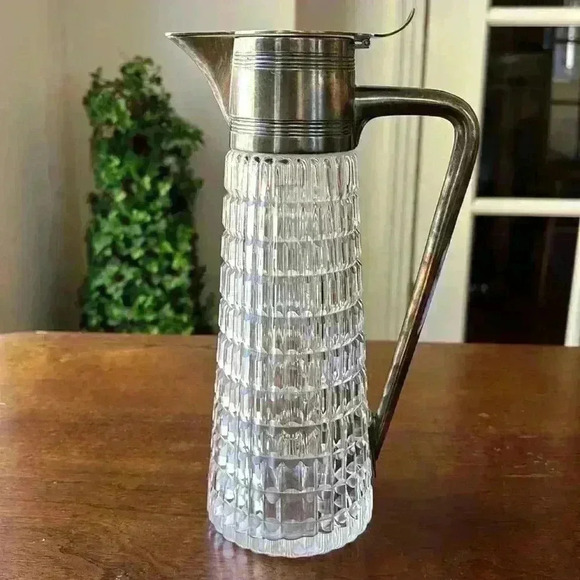 Vtg Crystal Claret Pitcher/Wine Decanter Top Area Handle And Spout Silver Plate - Picture 1 of 8